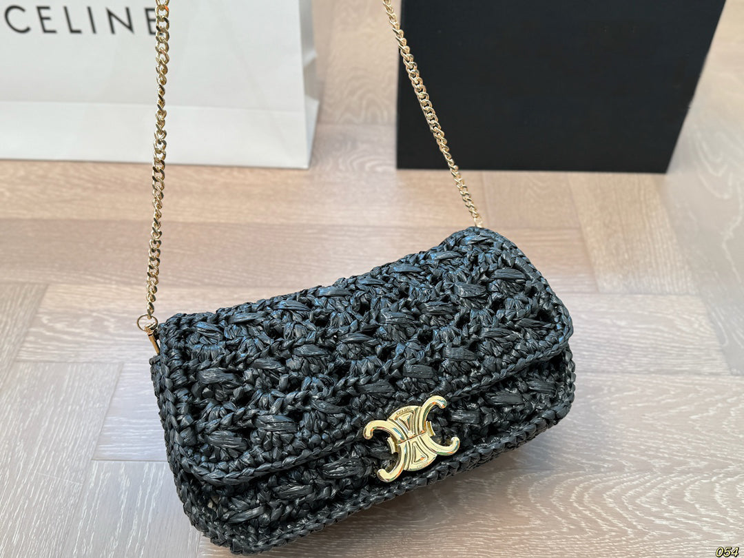 Celine Straw Chain Crossbody Bag 25x14cm