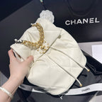 CHANEL  Lambskin Quilted Backpack White
