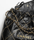 Chanel 22 Handbag 23B Shiny Calfskin Black Chain Quilt 35  x 37 x 7 cm
