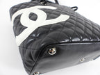 CHANEL Quilted Cambon Black and White CC Tote Bag 34x25x15cm