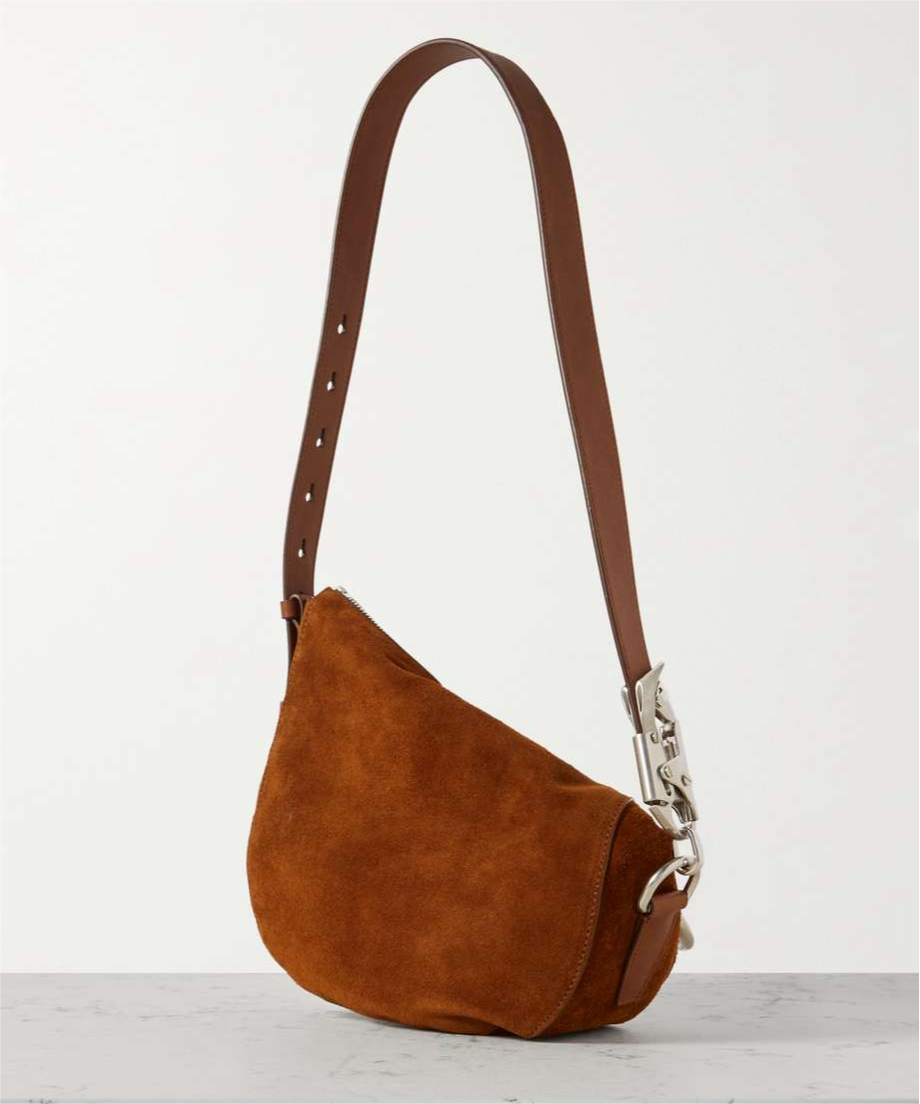 BURBERRY Small embellished suede shoulder bag Tan