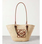 LOEWE + Paula's Ibiza medium leather-trimmed woven raffia tote