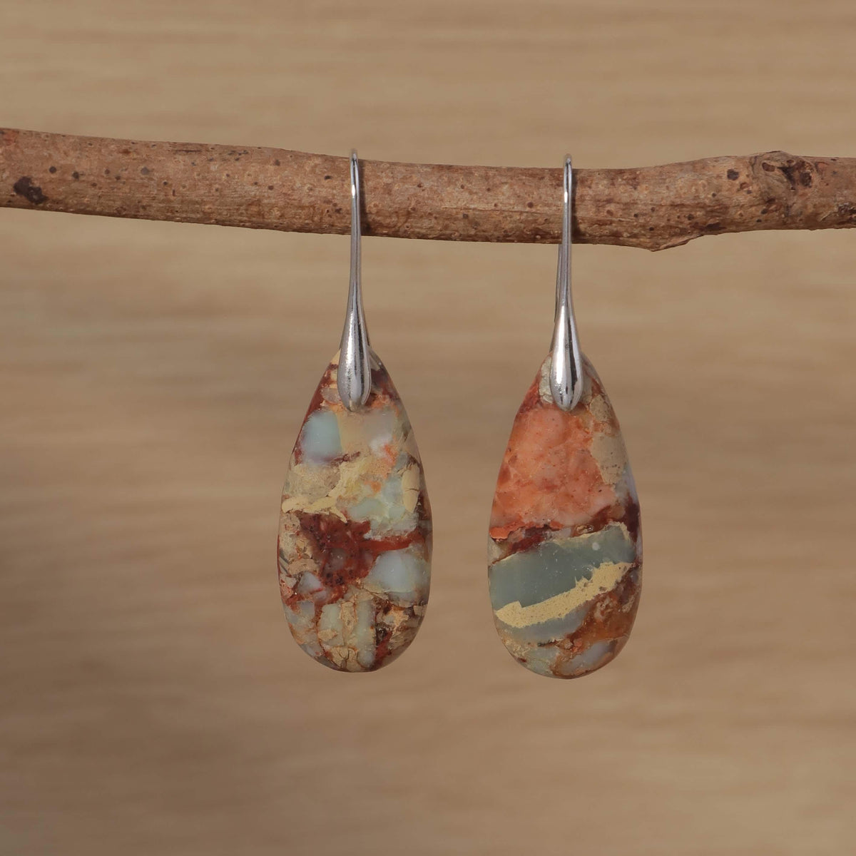 Jasper Teardrop Earrings: Natural Stone Healing Jewelry