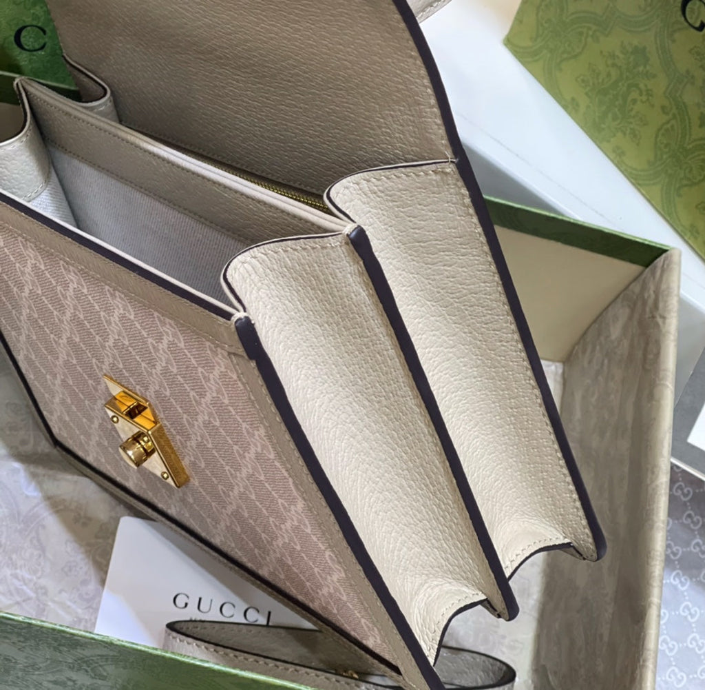 Gucci Ophidia Top Handle Grey Eggshell Bag 25 x 18 x 6 cm