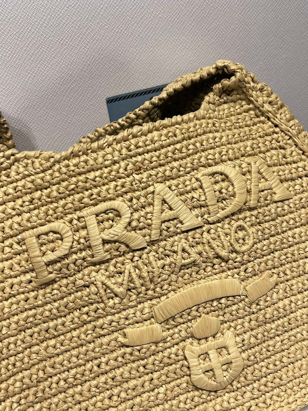 Prada Raffia Round Tote - 30x24x4.5cm