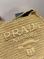 Prada Raffia Round Tote - 30x24x4.5cm