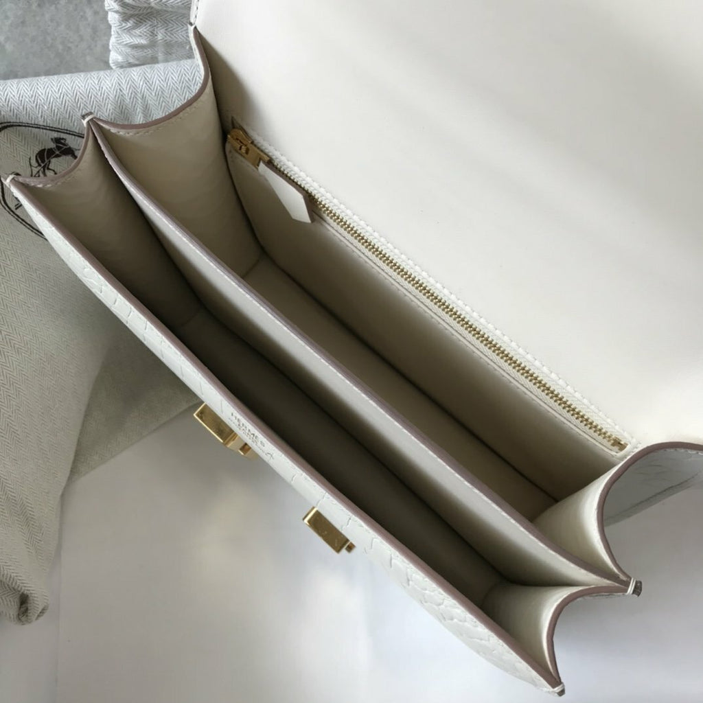 HMS Constance 23 Pattern Crocodile White Handbag