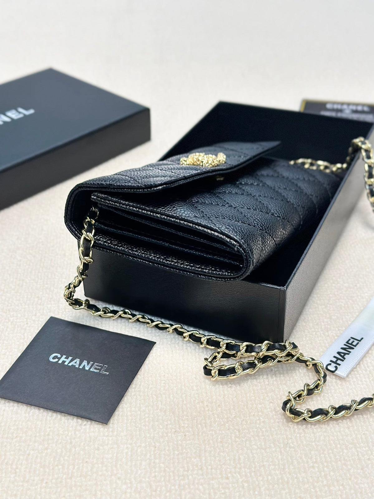 CHANEL Black Wallet Buckle Chain Bag