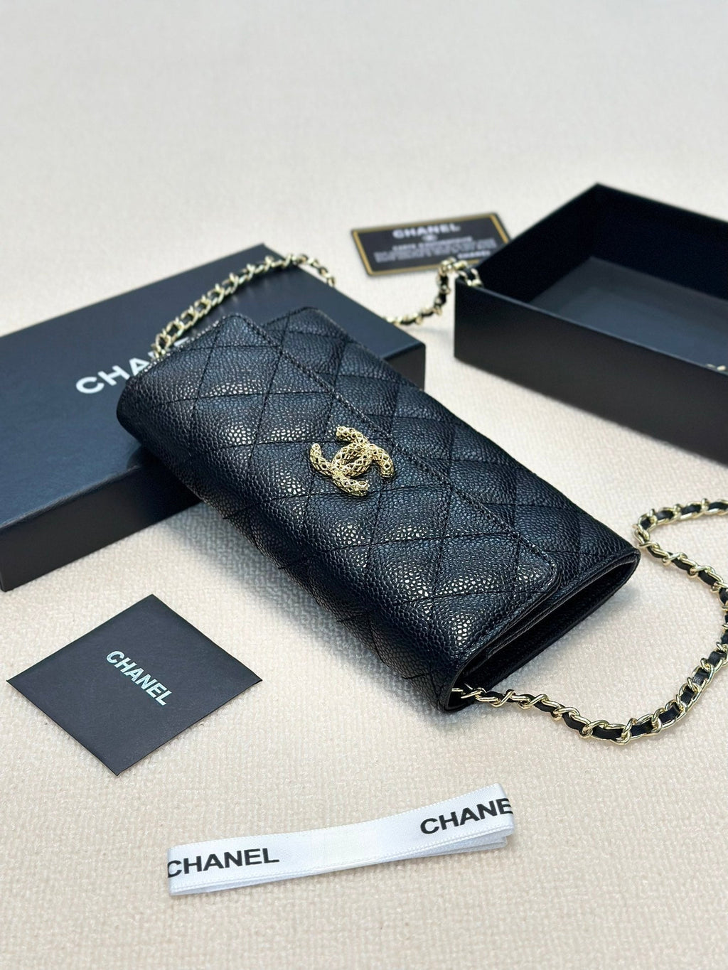 CHANEL Black Wallet Buckle Chain Bag