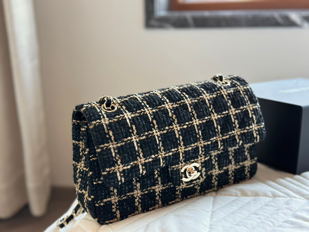 CHANEL Black and Beige Tweed 19 Flap Small Mixed Hardware 10.0 x 6.5 x 3.75 in