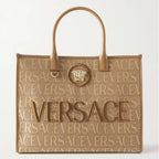VERSACE Medusa leather-trimmed embroidered canvas-jacquard tote