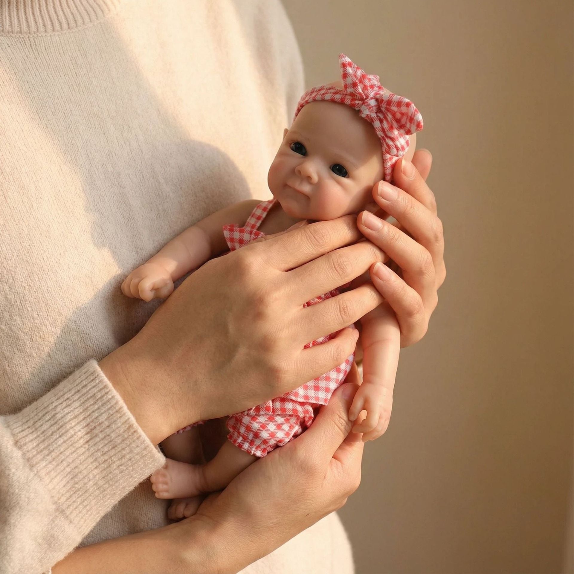 12-Inch Bettie Reborn Silicone Doll with Pink Plaid Camisole Set