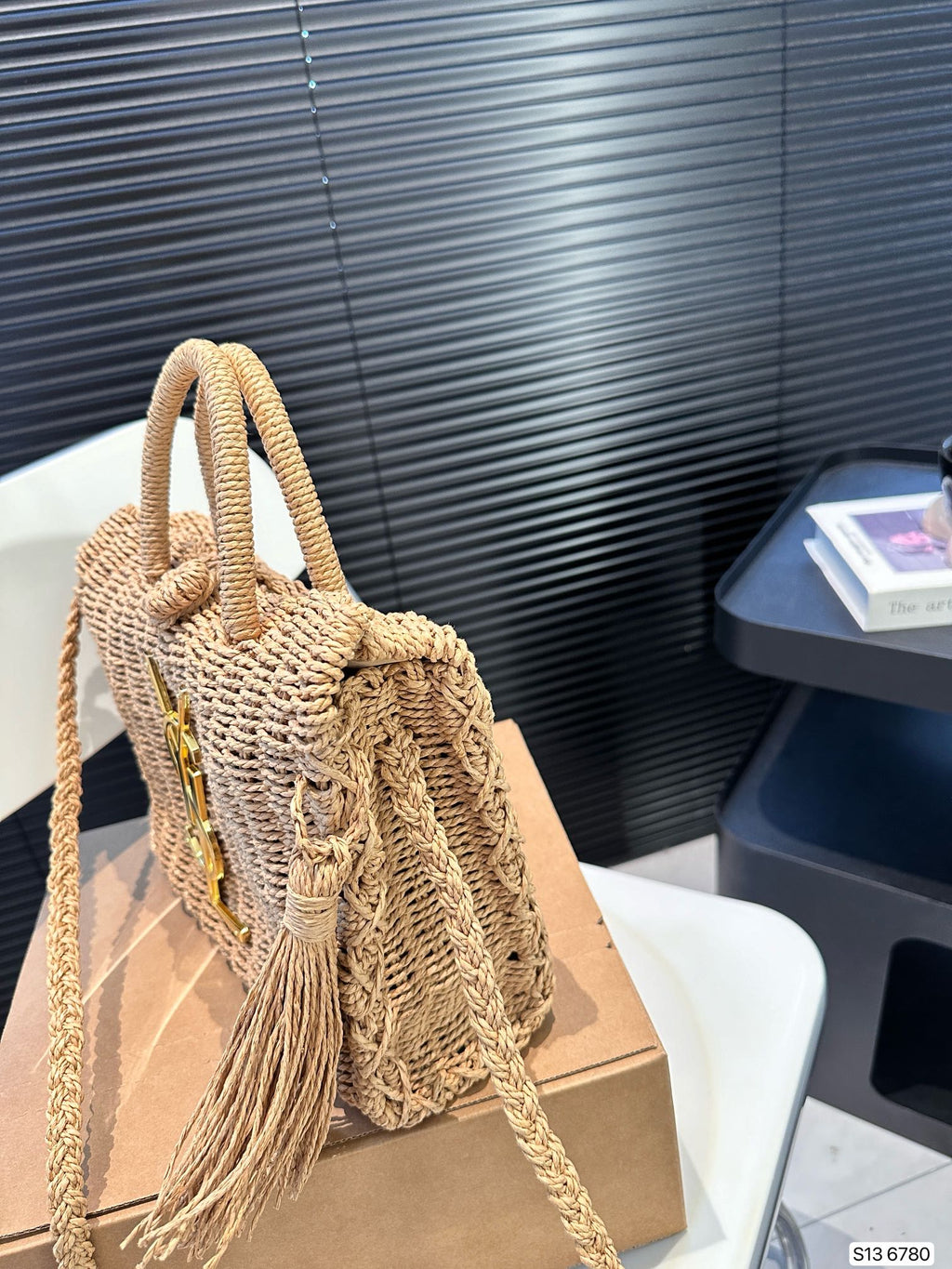 SAINT LAURENT YSL Vacation Woven Tote Bag 27x18cm
