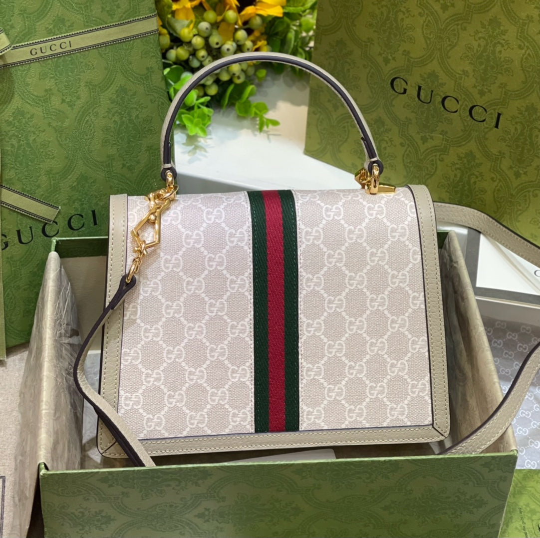 Gucci Ophidia Top Handle Grey Eggshell Bag 25 x 18 x 6 cm