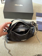 Prada Black Tote Bag Leather Shoulder Strap Vintage 25x14cm