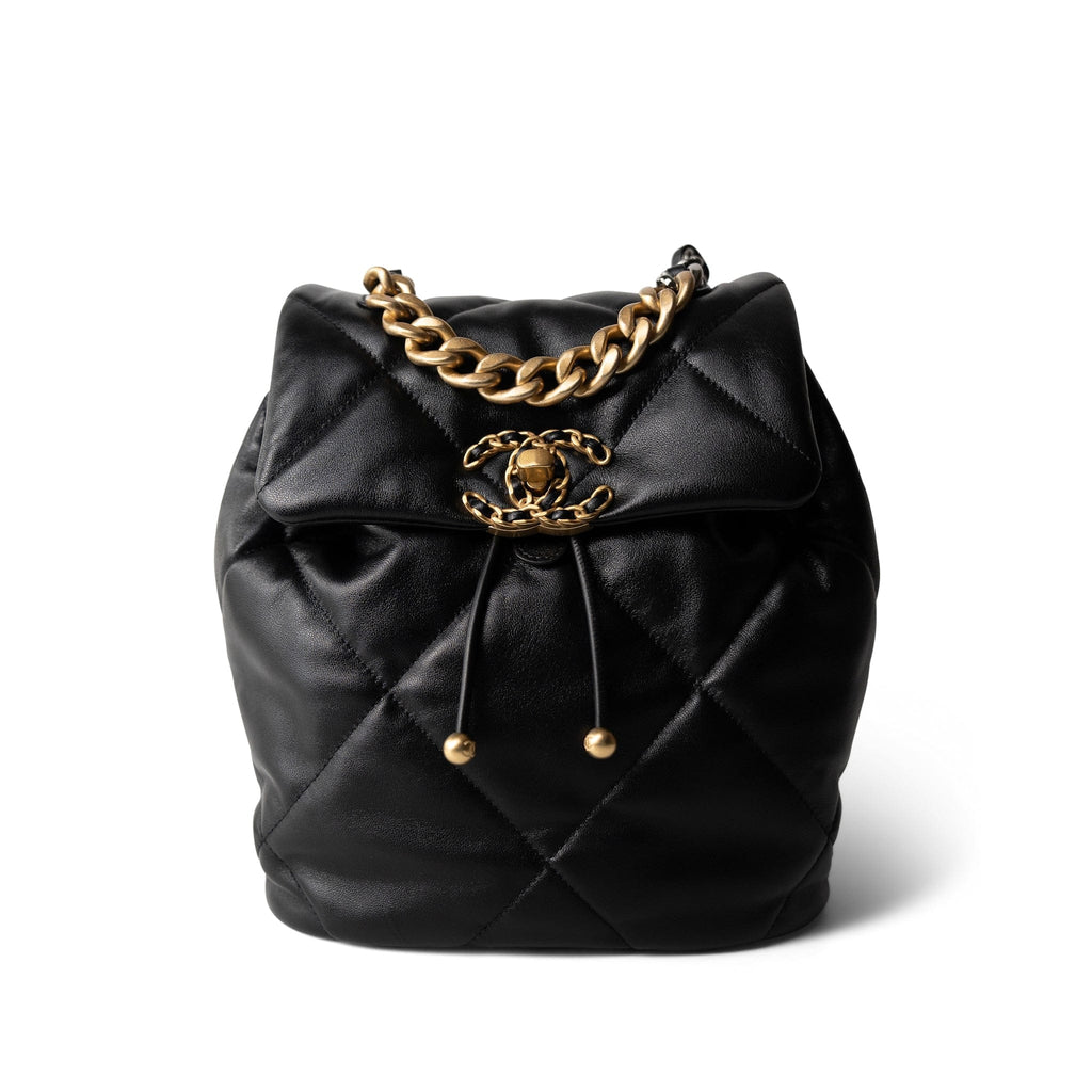 CHANEL 24C Black Lambskin Quilted 19 Flap Backpack Mixed Hardware