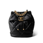 CHANEL 24C Black Lambskin Quilted 19 Flap Backpack Mixed Hardware