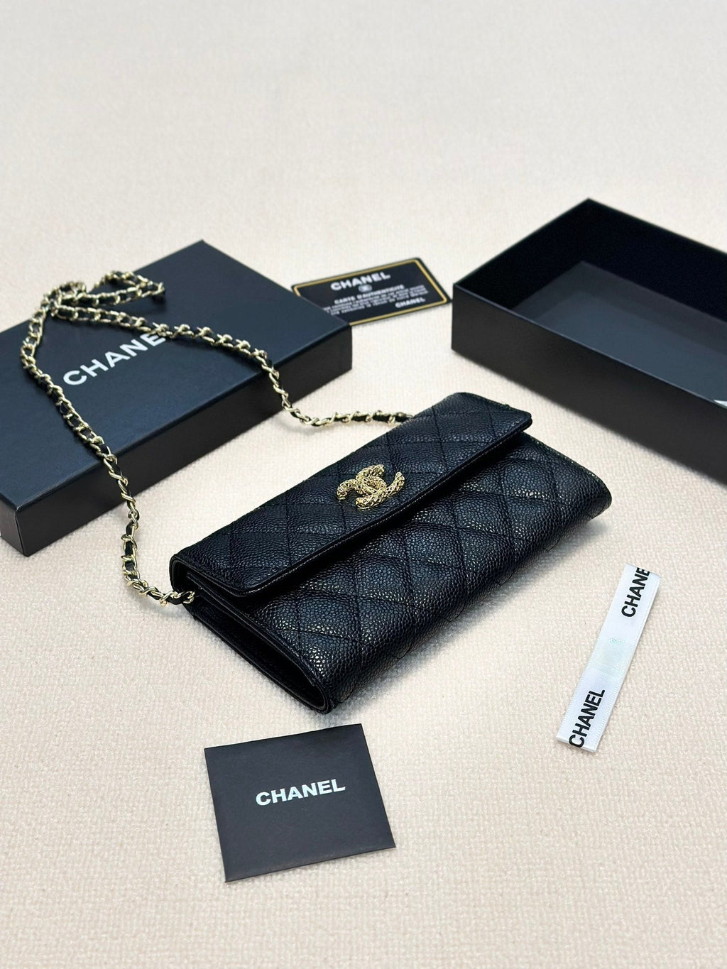 CHANEL Black Wallet Buckle Chain Bag