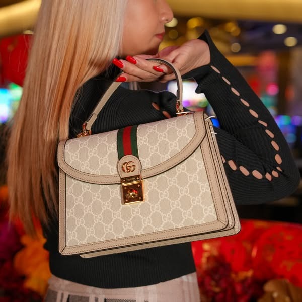 Gucci Ophidia Top Handle Grey Eggshell Bag 25 x 18 x 6 cm