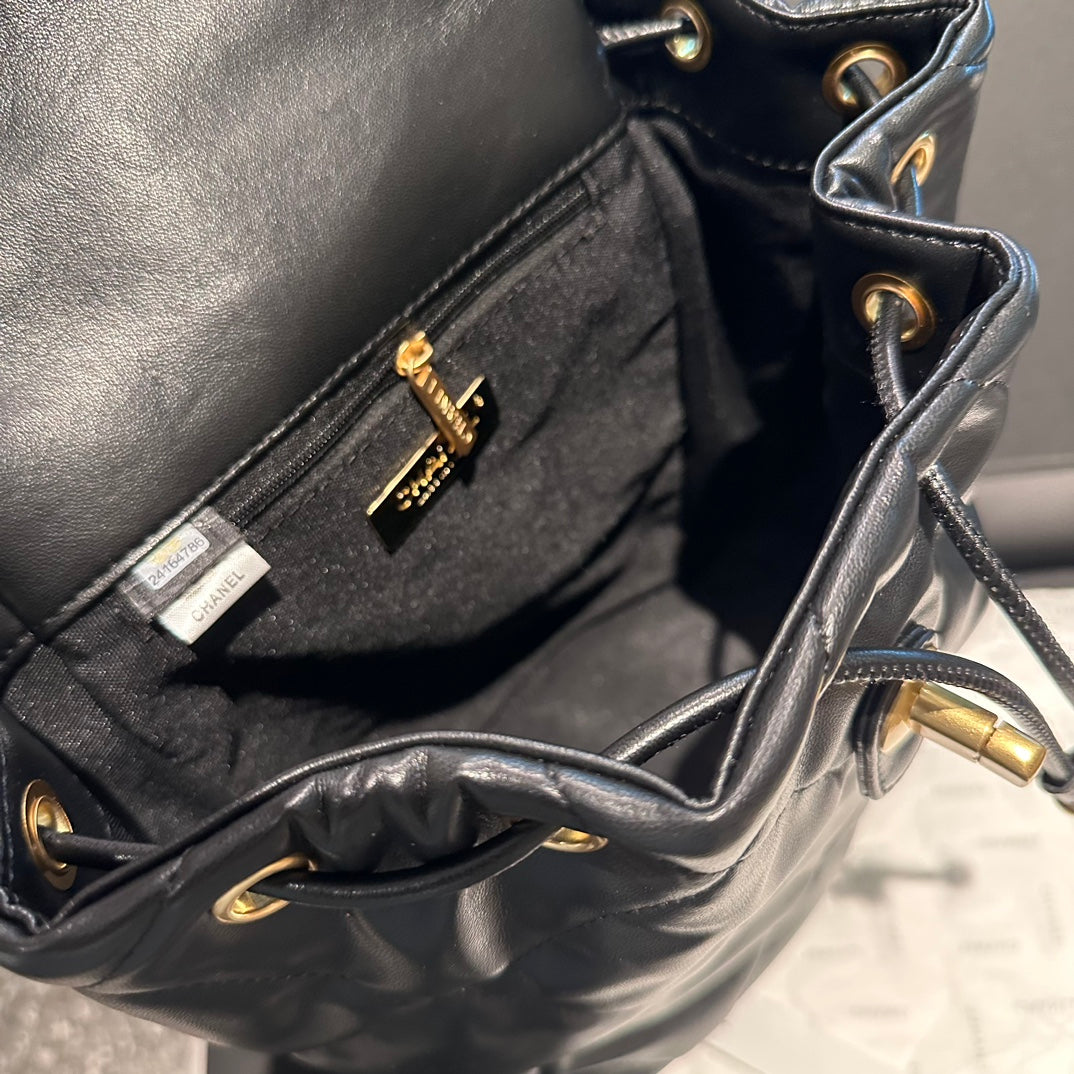 CHANEL 24C Black Lambskin Quilted 19 Flap Backpack Mixed Hardware