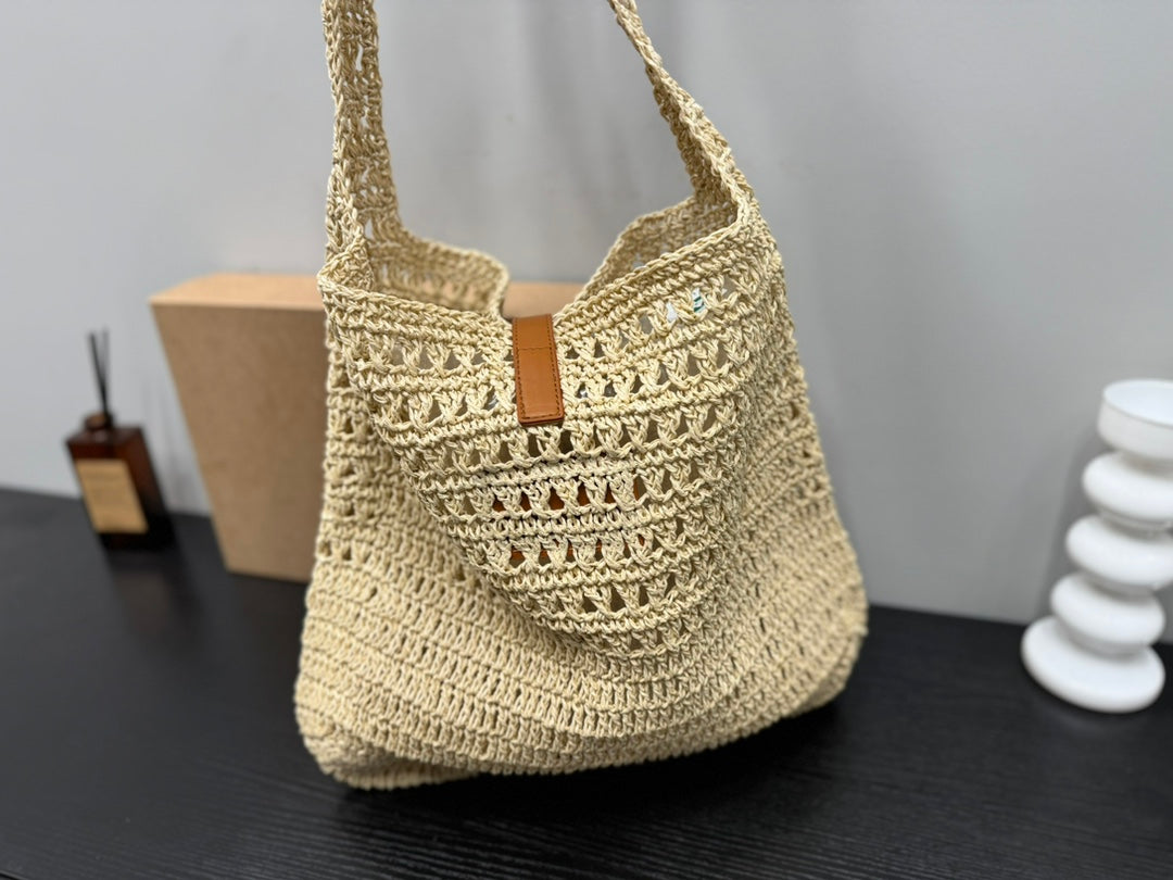 YSL SAINT LAURENT Raffia Tote Bag 30x32cm