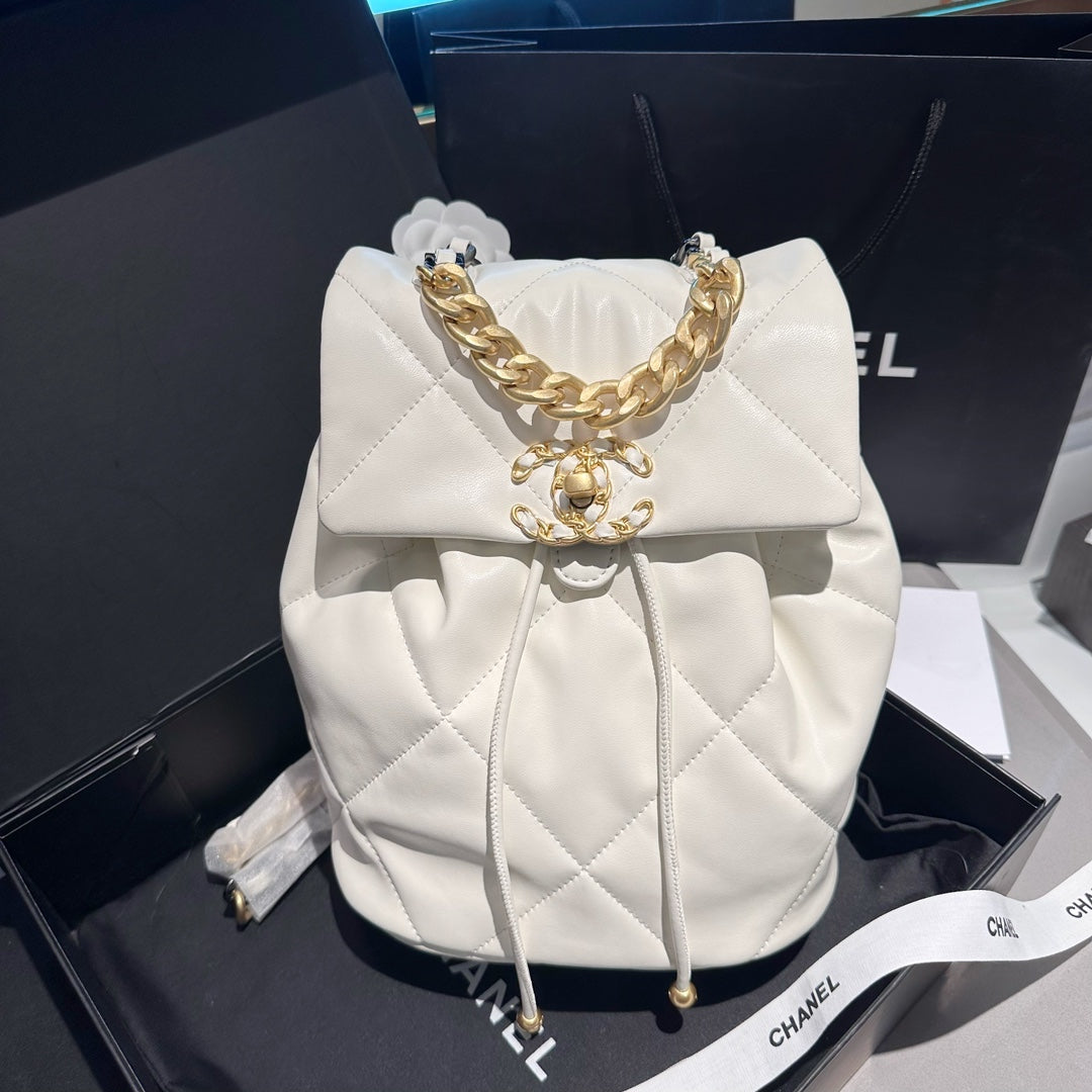 CHANEL  Lambskin Quilted Backpack White