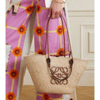 LOEWE + Paula's Ibiza medium leather-trimmed woven raffia tote