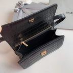 Balenciaga Gossip Small Bag Crocodile Embossed in Black Gold Hardware  23 x 12.4 x 10.4cm