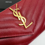YSL Long Wallet Red Leather Gold Tone 10771 19cm
