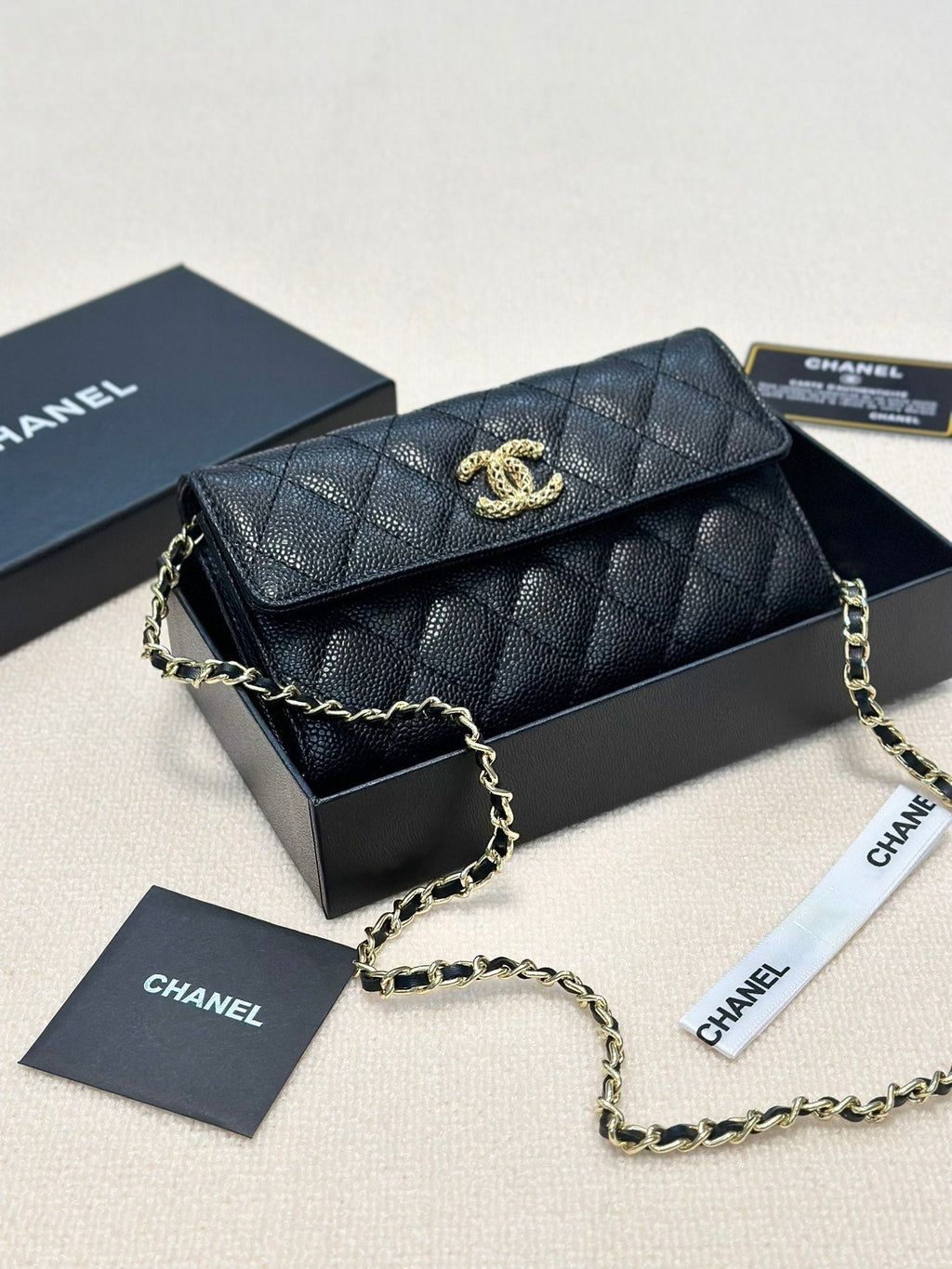CHANEL Black Wallet Buckle Chain Bag