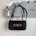 Balenciaga Gossip Small Bag Crocodile Embossed in Black Gold Hardware  23 x 12.4 x 10.4cm