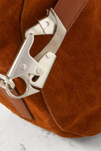 BURBERRY Small embellished suede shoulder bag Tan