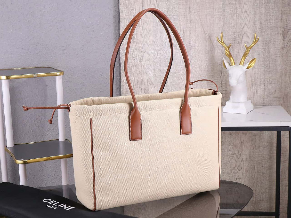 Celine Cabas Drawstring Cuir Triomphe In Textile And Calfskin Natural handbag