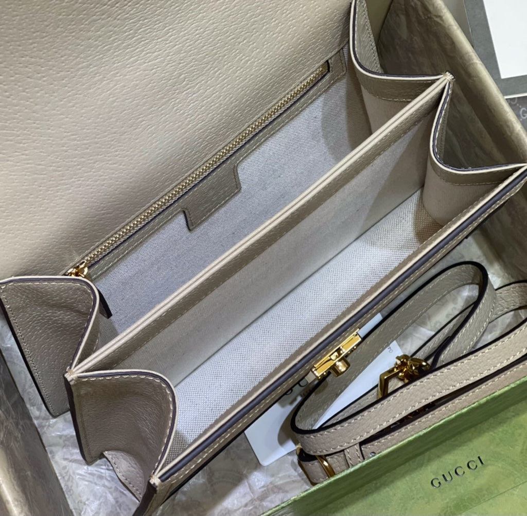 Gucci Ophidia Top Handle Grey Eggshell Bag 25 x 18 x 6 cm