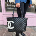 CHANEL Quilted Cambon Black and White CC Tote Bag 34x25x15cm