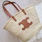 Celine Medium 26 Triomphe Celine Classic Panier in palm leaves Tan 25 X 26 X 12 CM