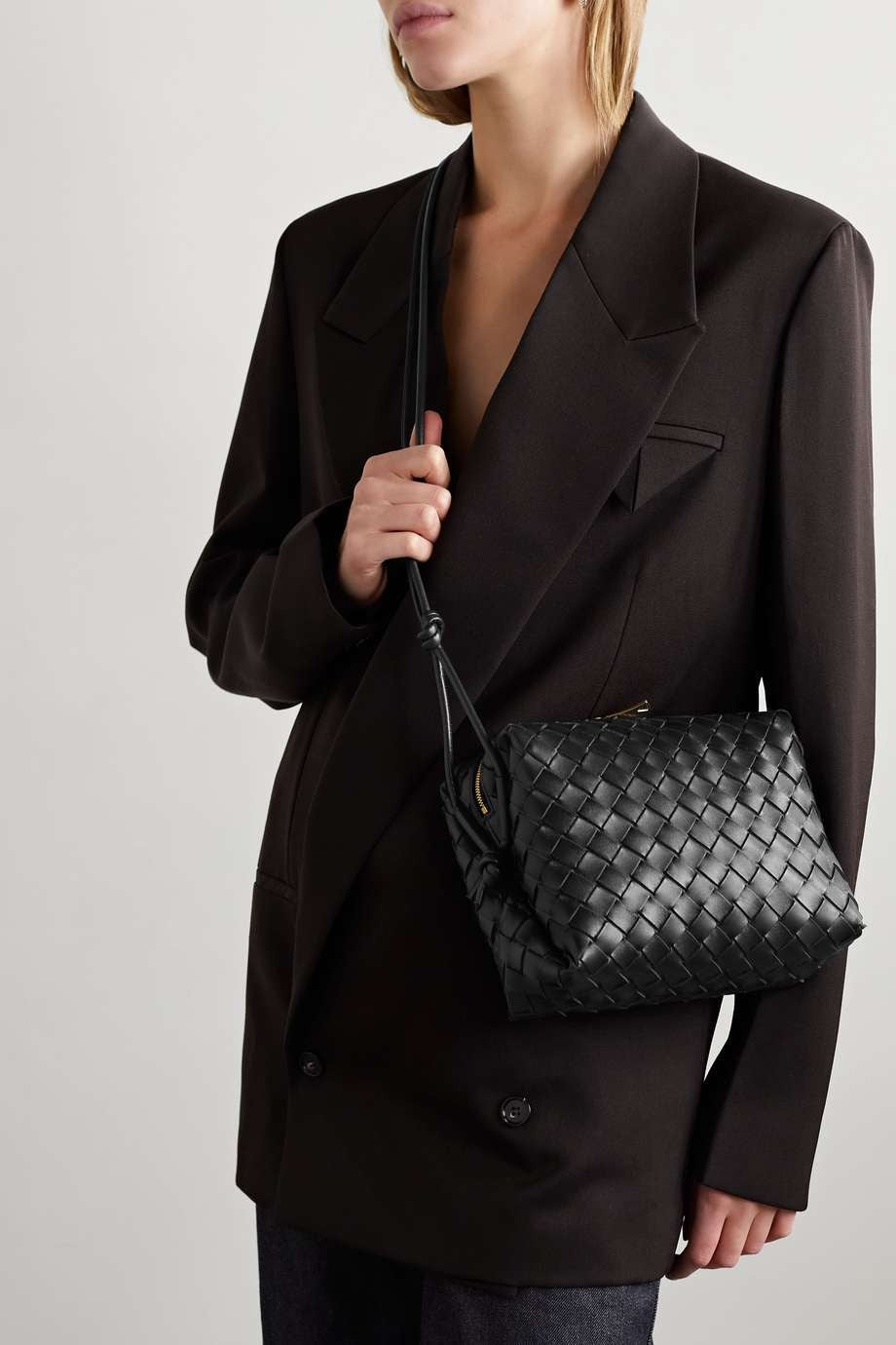 BOTTEGA VENETA Loop small intrecciato leather shoulder bag Black