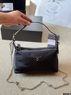 Prada Black Tote Bag Leather Shoulder Strap Vintage 25x14cm