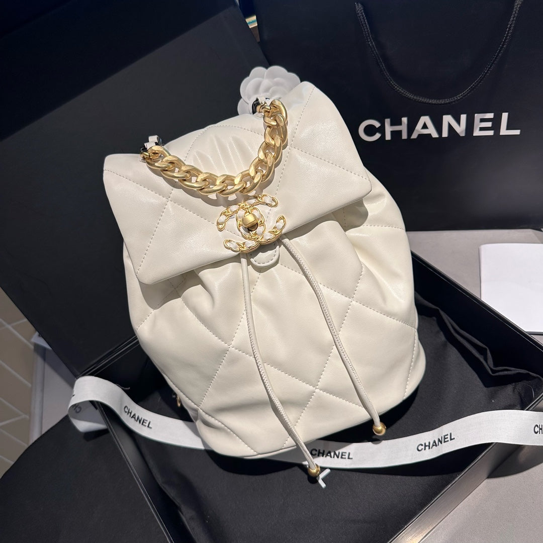 CHANEL  Lambskin Quilted Backpack White