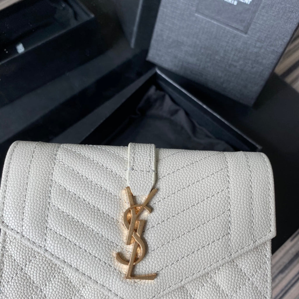YSL Envelope Purse White Gold A026KK 13.5cm