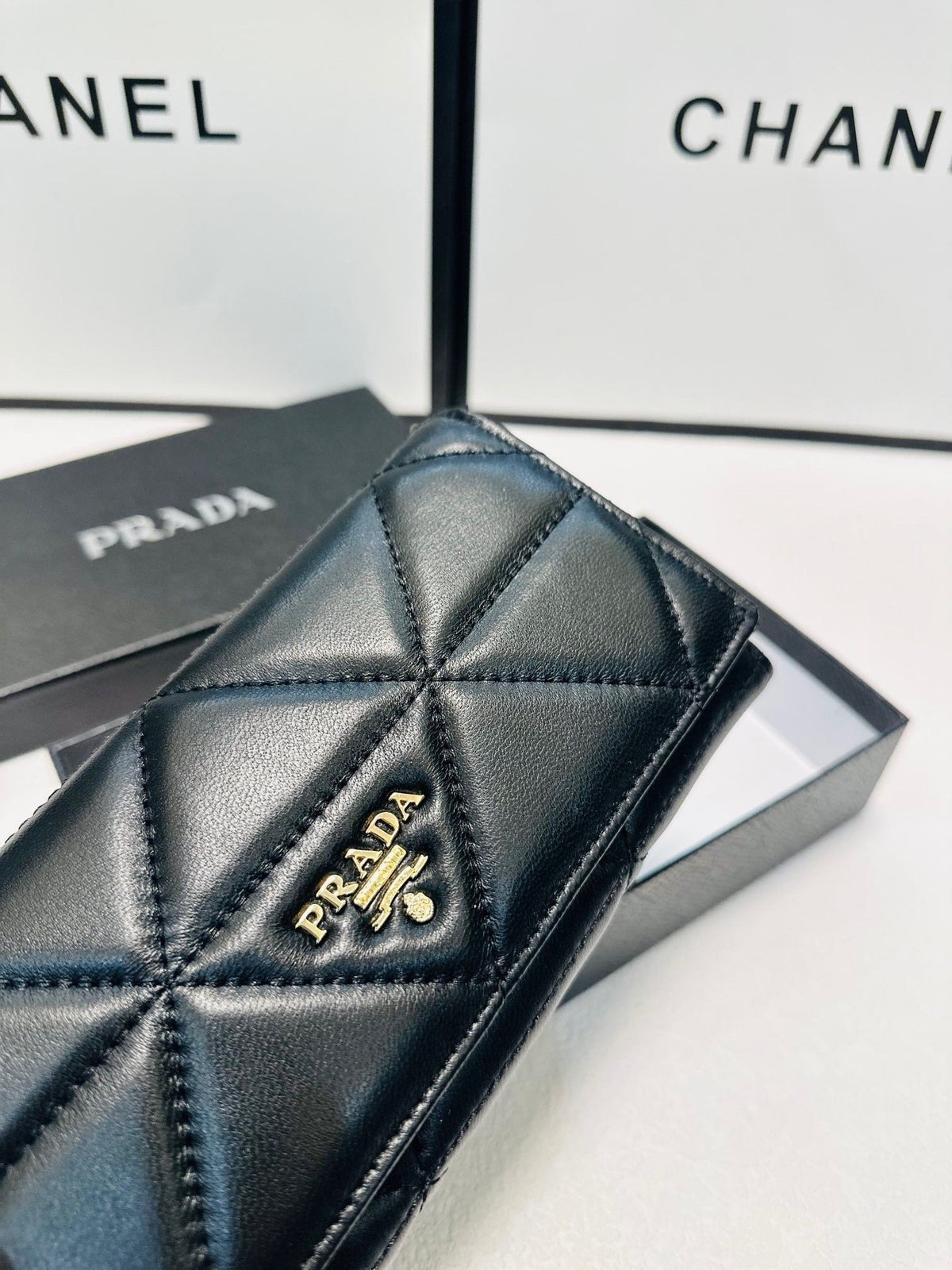 Prada Long Leather Wallet In Black 19x10cm