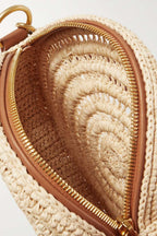SAINT LAURENT Cassandre Round leather-trimmed raffia shoulder bag