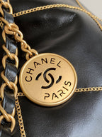 Chanel 22 Handbag 23B Shiny Calfskin Black Chain Quilt 35  x 37 x 7 cm