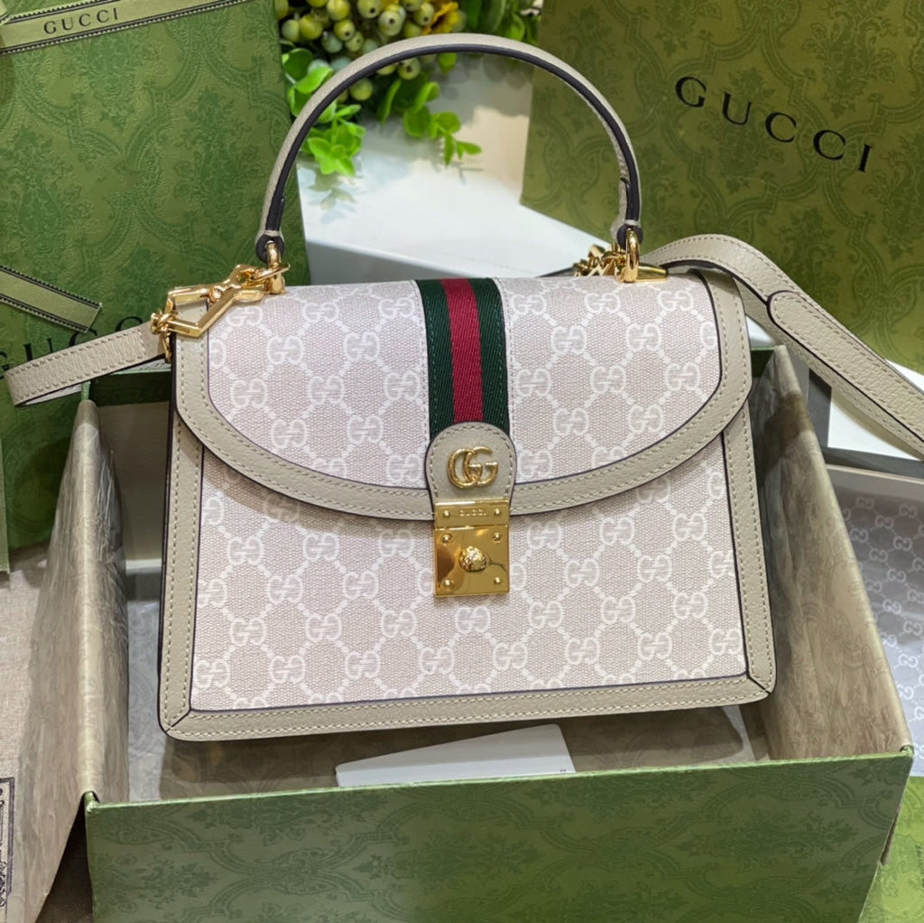 Gucci Ophidia Top Handle Grey Eggshell Bag 25 x 18 x 6 cm