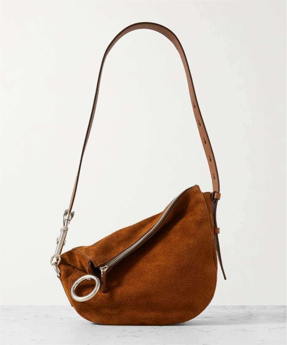 BURBERRY Small embellished suede shoulder bag Tan