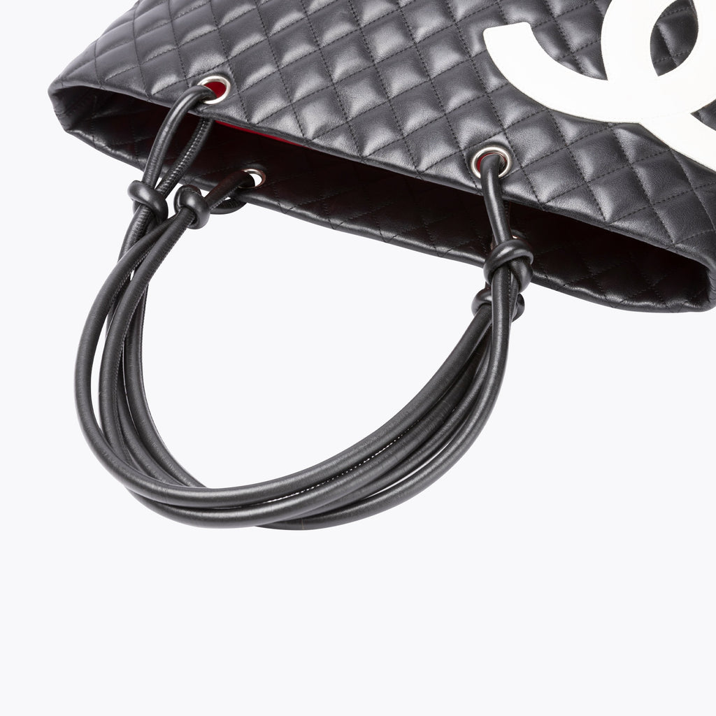 CHANEL Quilted Cambon Black and White CC Tote Bag 34x25x15cm
